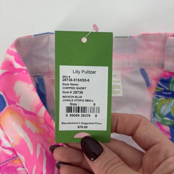 Lilly Pulitzer Chipper Short Beckon Pink Blue Jungle Utopia Size 6 Bermuda - Picture 11 of 14